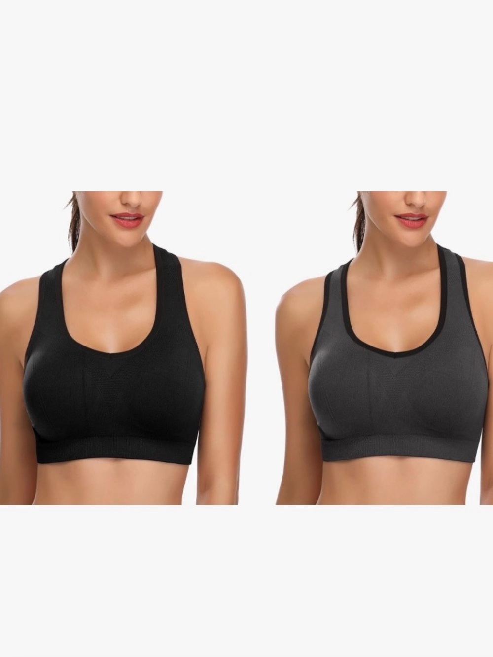 2 Medium Support Racerback Sports Bra in Black and Charcoal
